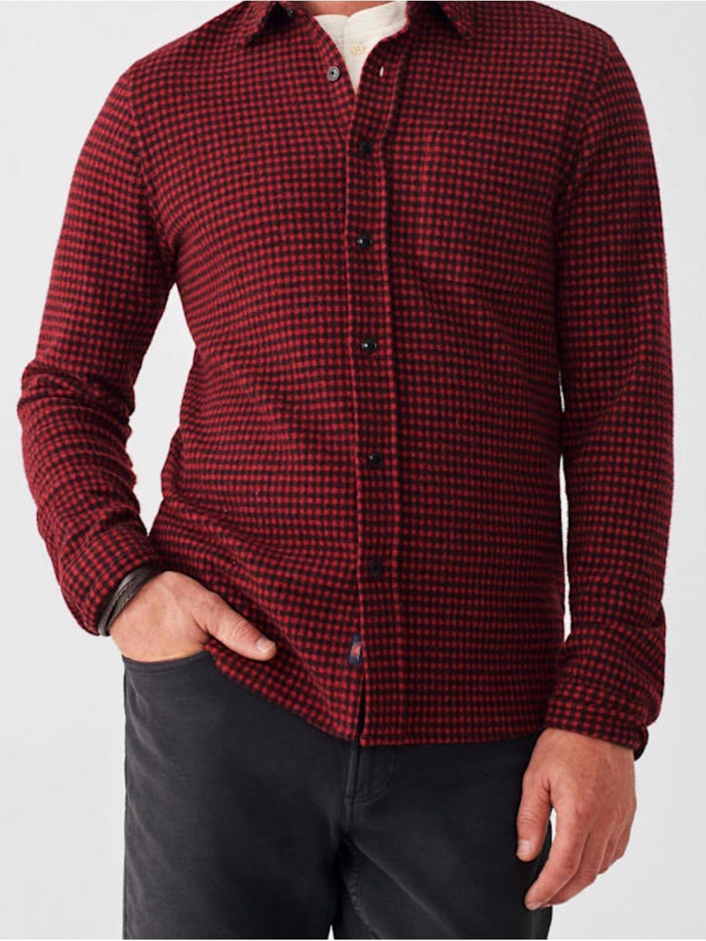 Faherty Men's Red and Black Houndstooth Button-Down Shirt